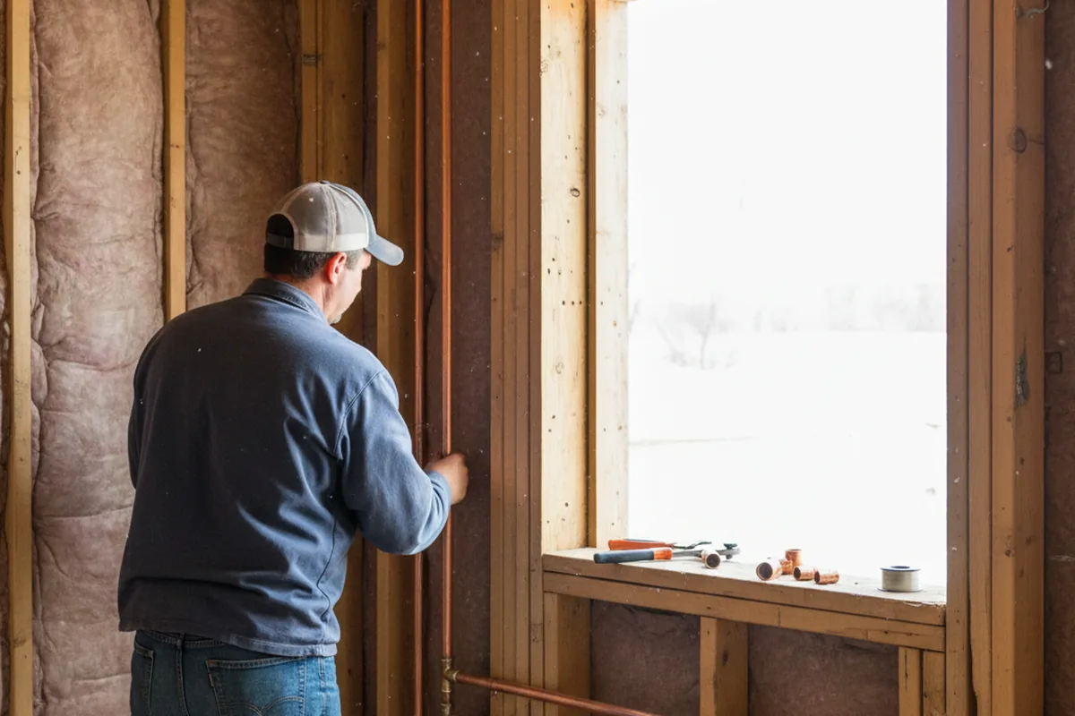 Licensed plumber running new copper supply lines in a West Mansfield home