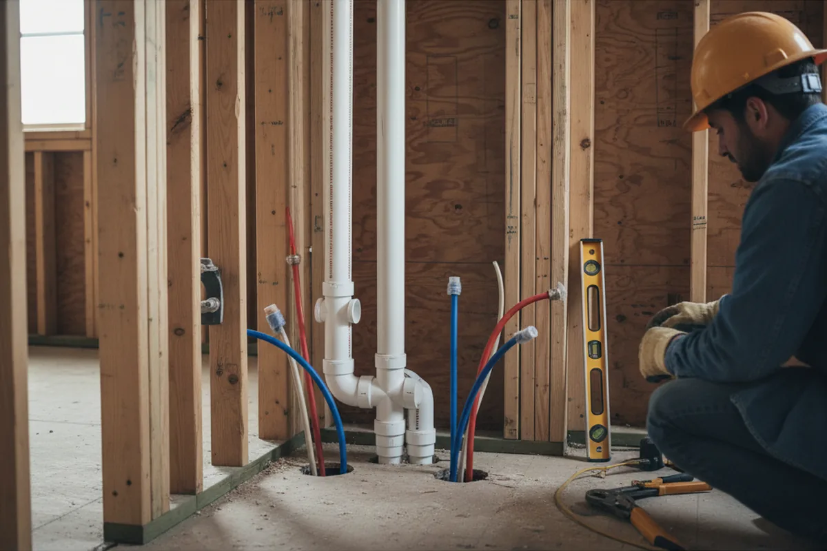 Drain and supply rough-in during Sump Pump Repair in West Mansfield